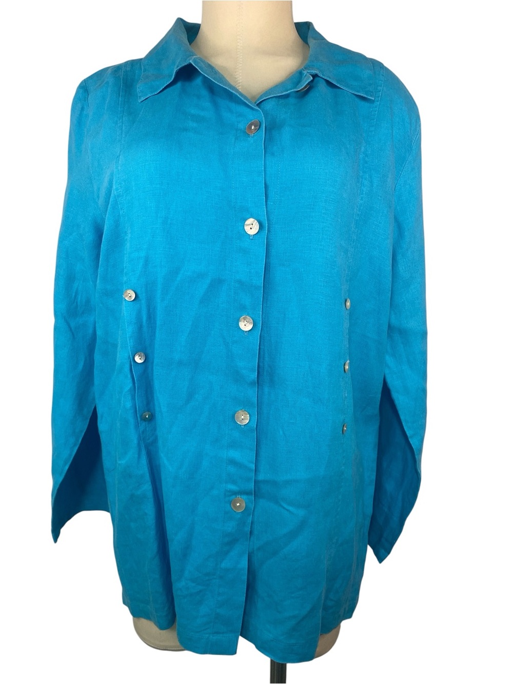 Norm Thompson 100% Linen Turquoise Button-Front Shirt Women’s Large